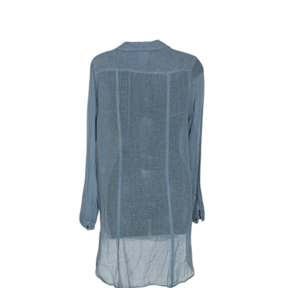 Free people one women’s xs talk to me long sleeve popover gauze tunic shirt blue - Picture 3 of 6